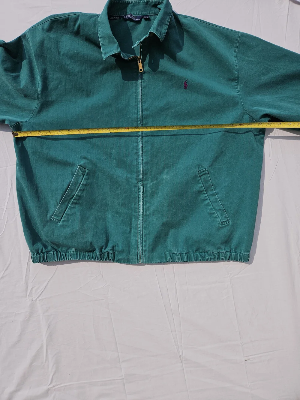 Rare Polo Ralph Lauren Green 100%cotton Zip Jacket XL Flip Collar Made In Canada